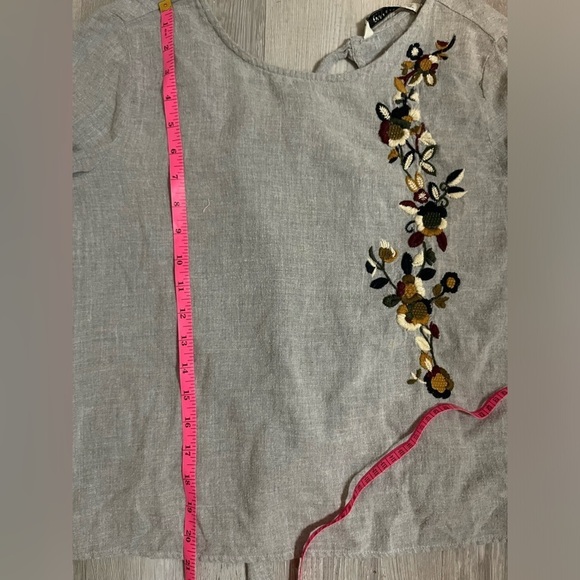 Zara Basic Collection Womens Blouse Grey Embroidered Tie Neck Bell Sleeve. Sz MD - Picture 10 of 12